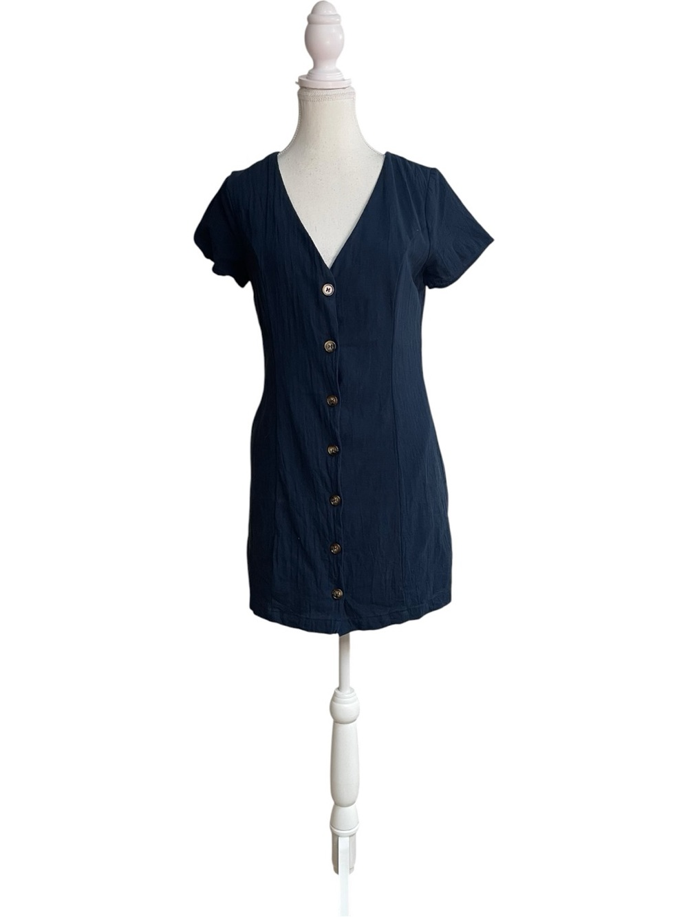 Lulus Everyday Sweetness Button Front Mini Dress With Pockets Navy Blue
